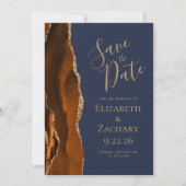 Foto Agate Burnt Orange Navy Blau Save the Date Einladung (Vorderseite)