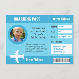 Foto Airplane Boarding Pass Geburtstag Party Einladung