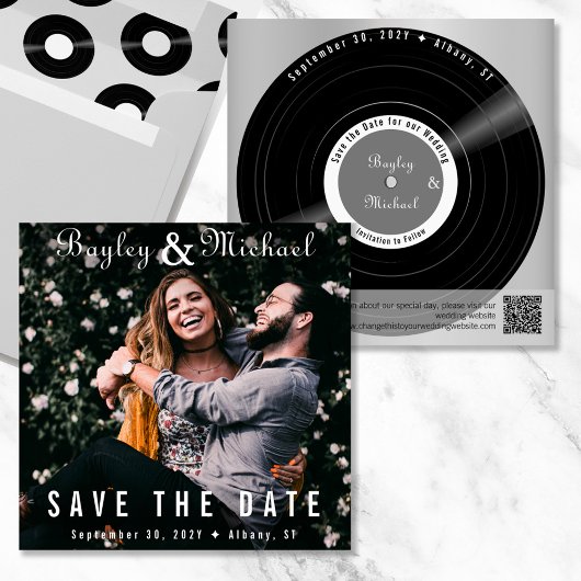 Foto Album Cover mit Vinyl Record Save the Date