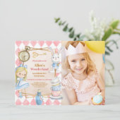 Foto Alice im Wunderland Geburtstag Einladung (Stehend Vorderseite)