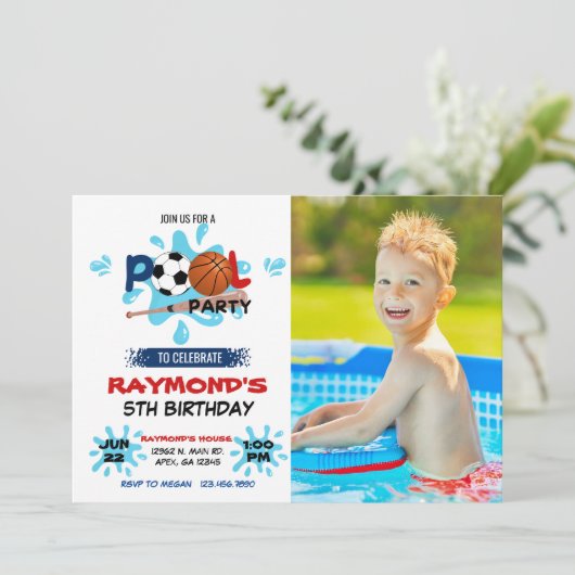 Foto All Star Sport Pool Party Einladung (Stehend Vorderseite)