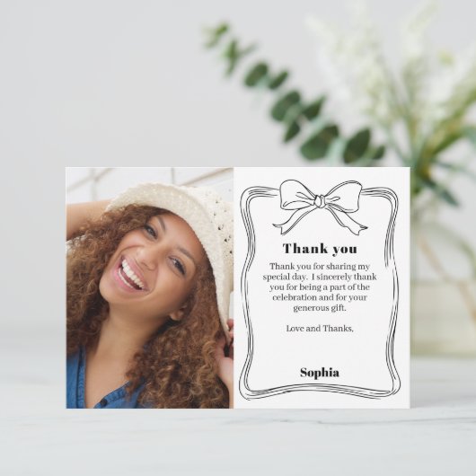 Foto am Geburtstag handgezeichnet Bogen Dankeskarte (Stehend Vorderseite)