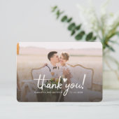 Foto am Hochzeitstag handgeschriebenes Elegant Dankeskarte (Stehend Vorderseite)