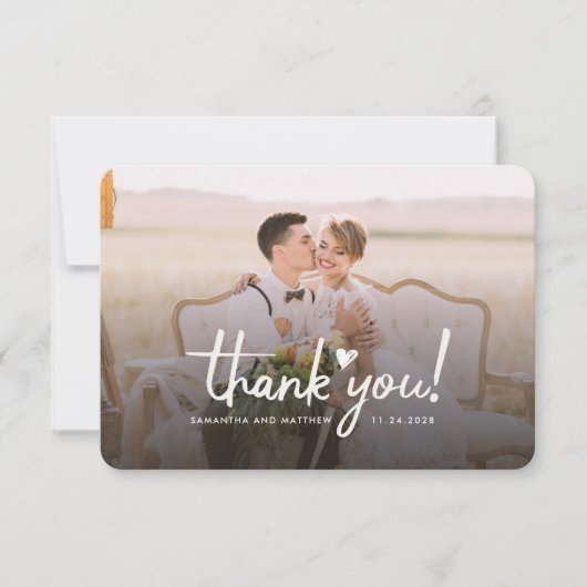 Foto am Hochzeitstag handgeschriebenes Elegant Dankeskarte (Vorderseite)