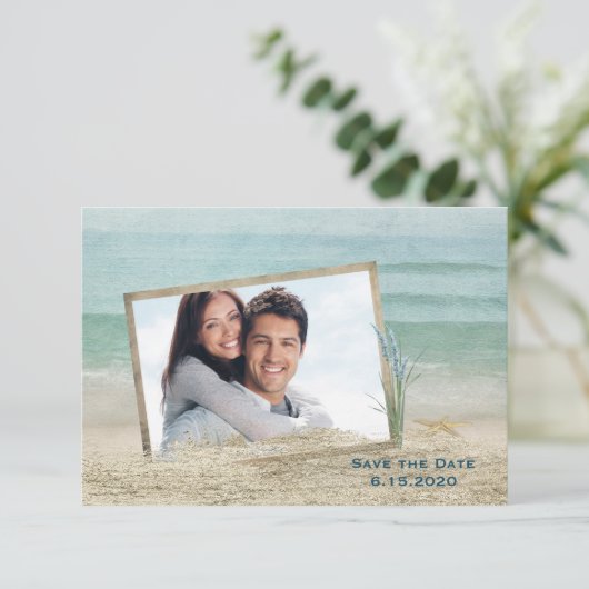 Foto am Strand für Save the Date (Stehend Vorderseite)