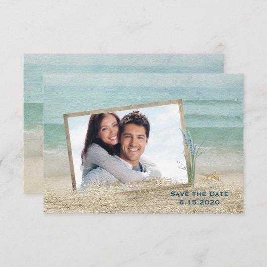 Foto am Strand für Save the Date (Vorne/Hinten)