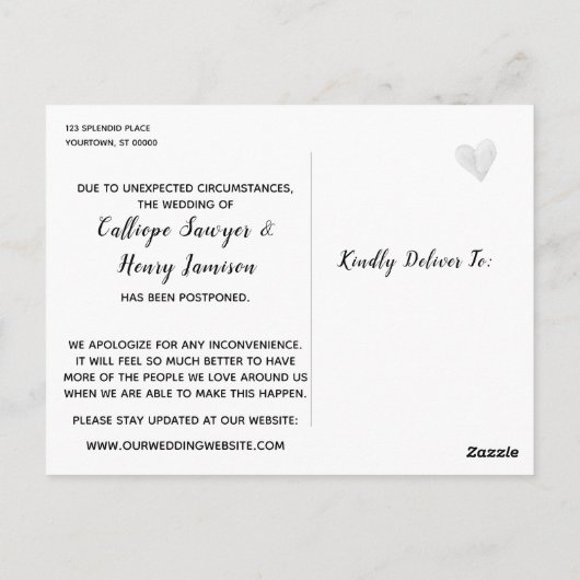 Foto-Änderung der Pläne für verspätete Hochzeiten Postkarte (Rückseite)