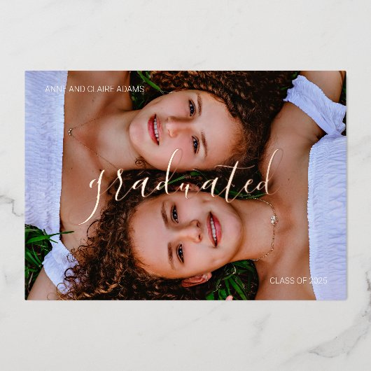 Foto-Ankündigung für doppelte Abschlüsse Folieneinladung (Vorderseite)