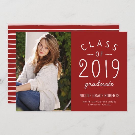 Foto-Ankündigung von Hand Letted Abschluss Rot Ankündigung (Vorne/Hinten)