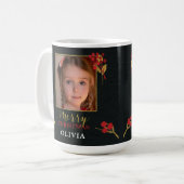 Foto anpassbare Weihnachtskarte, Schwarz Gold Rot Kaffeetasse (Vorderseite Links)