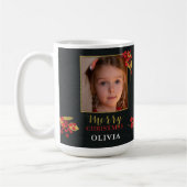 Foto anpassbare Weihnachtskarte, Schwarz Gold Rot Kaffeetasse (Links)