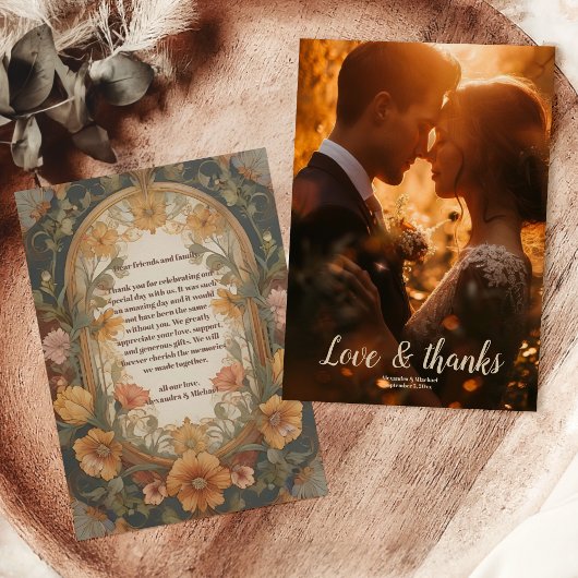 Foto Antique Floral Art Hochzeit im Jugendstil Dankeskarte