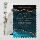 Foto Aqua Aquamarin Geode Agate Wedding Einladung (Vorne/Hinten)