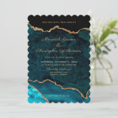 Foto Aqua Aquamarin Geode Agate Wedding Einladung (Stehend Vorderseite)