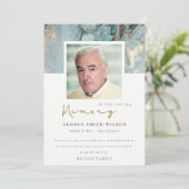 FOTO AQUA DUSKY BLAUE GOLD AGATE BEILEID MEMORIAL DANKESKARTE (Stehend Vorderseite)