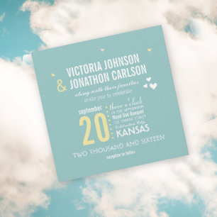 Foto Aqua und Yellow Zig Zag Typografy Wedding Einladung