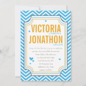 Foto Aqua Yellow Zig Zag Typografy Wedding Einladung (Vorderseite)