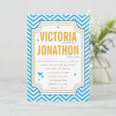 Foto Aqua Yellow Zig Zag Typografy Wedding Einladung (Stehend Vorderseite)