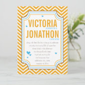 Foto Aqua Yellow Zig Zag Typografy Wedding Einladung (Stehend Vorderseite)
