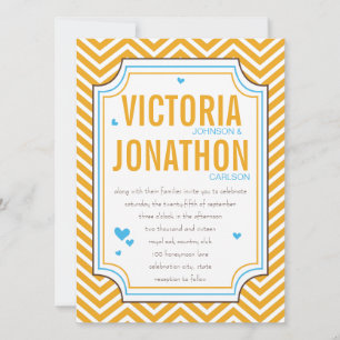 Foto Aqua Yellow Zig Zag Typografy Wedding Einladung