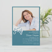 Foto Aquamarin 40. Geburtstag Einladung (Stehend Vorderseite)