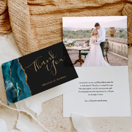 Foto Aquamarin Agate Gold Dark Wedding Vielen Dank Karte