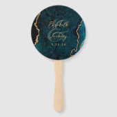 Foto Aquamarin Blue Gold Agate Script Hochzeit Fächer (Rückseite)
