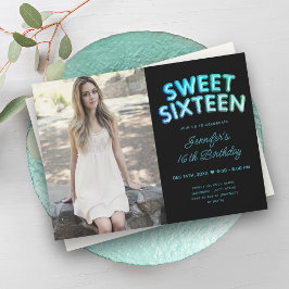 Foto Aquamarin Türkis Schwarze Balloons Süß 16 Einladung