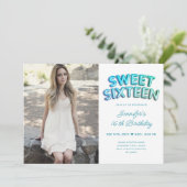 Foto Aquamarin Türkisblau Weißer Balloon Süß 16 Einladung (Stehend Vorderseite)