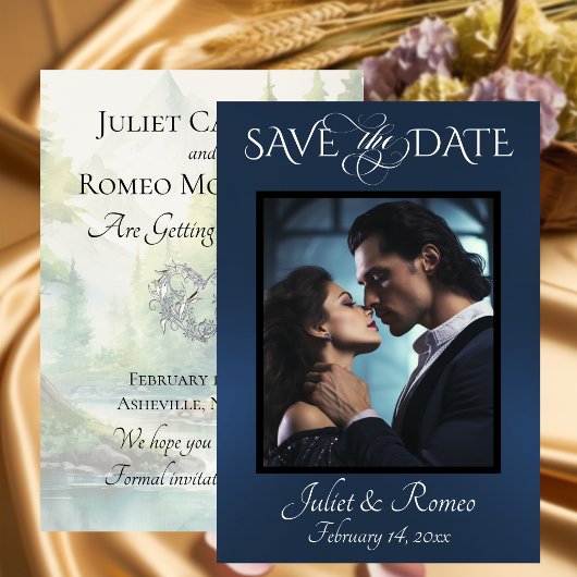 Foto & Aquarell Berge - Blau Save The Date