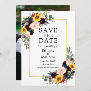 Foto Aquarell Mixed Floral Gold Rahmen Elegant Save The Date