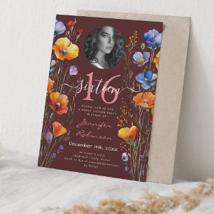 FOTO Aquarell Wildblumen Sweet 16 Burgund Einladung