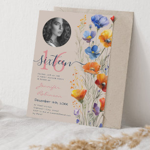 FOTO Aquarell Wildblumen Sweet 16 Champagne Einladung