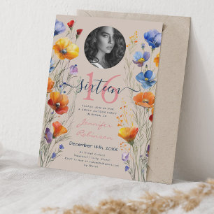 FOTO Aquarell Wildblumen Sweet 16 Champagne Einladung
