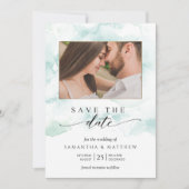 Foto, Aquarellblau, Türkis und Grün Save The Date (Vorderseite)