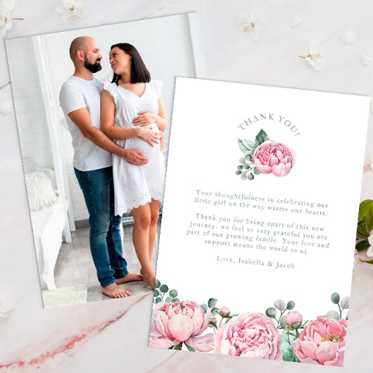 Foto Aquarellblüten und Eukalyptus Grünpflanzen Dankeskarte