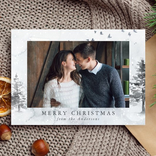 Foto Aquareller Winterpine Feiertagskarte