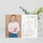 Foto Aquarellgrün Erste Heilige Kommunion Einladung (Stehend Vorderseite)