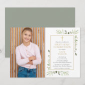 Foto Aquarellgrün Erste Heilige Kommunion Einladung (Vorne/Hinten)