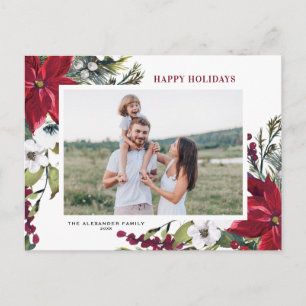 Foto "Aquarellrote Poinsettias" und "Blätter" Feiertagspostkarte