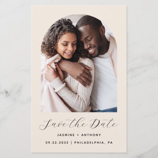 Foto Arch Beige QR-Kodex Save the Date (Vorderseite)