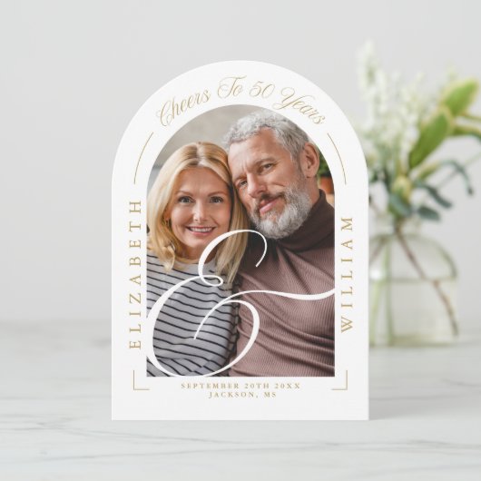 Foto Arch Calligraphie 50. Hochzeitstag Einladung (Stehend Vorderseite)