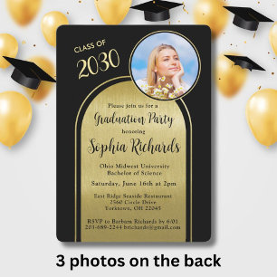 Foto Arch Elegante Black Gold Graduation Party Einladung