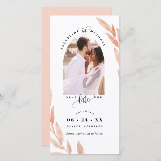 Foto Arch, Peach Wedding Save the Date Lesezeichen (Vorne/Hinten)