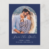 Foto Arch QR Code Navy Blau Save the Date Postkarte (Vorderseite)