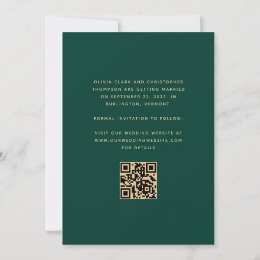 Foto Arch QR Code Smarald Green Gold Script Save The Date (Rückseite)