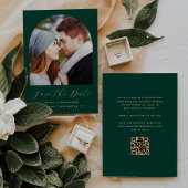 Foto Arch QR Code Smarald Green Gold Script Save The Date