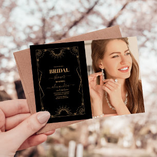 Foto Art Deco Hochzeit Schwarz und Gold Einladung
