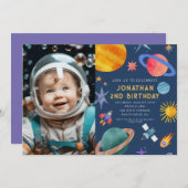 Foto Astronaut Planets Space Boy Geburtstag Einladung (Vorne/Hinten)