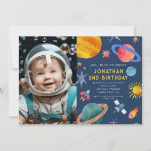 Foto Astronaut Planets Space Boy Geburtstag Einladung
